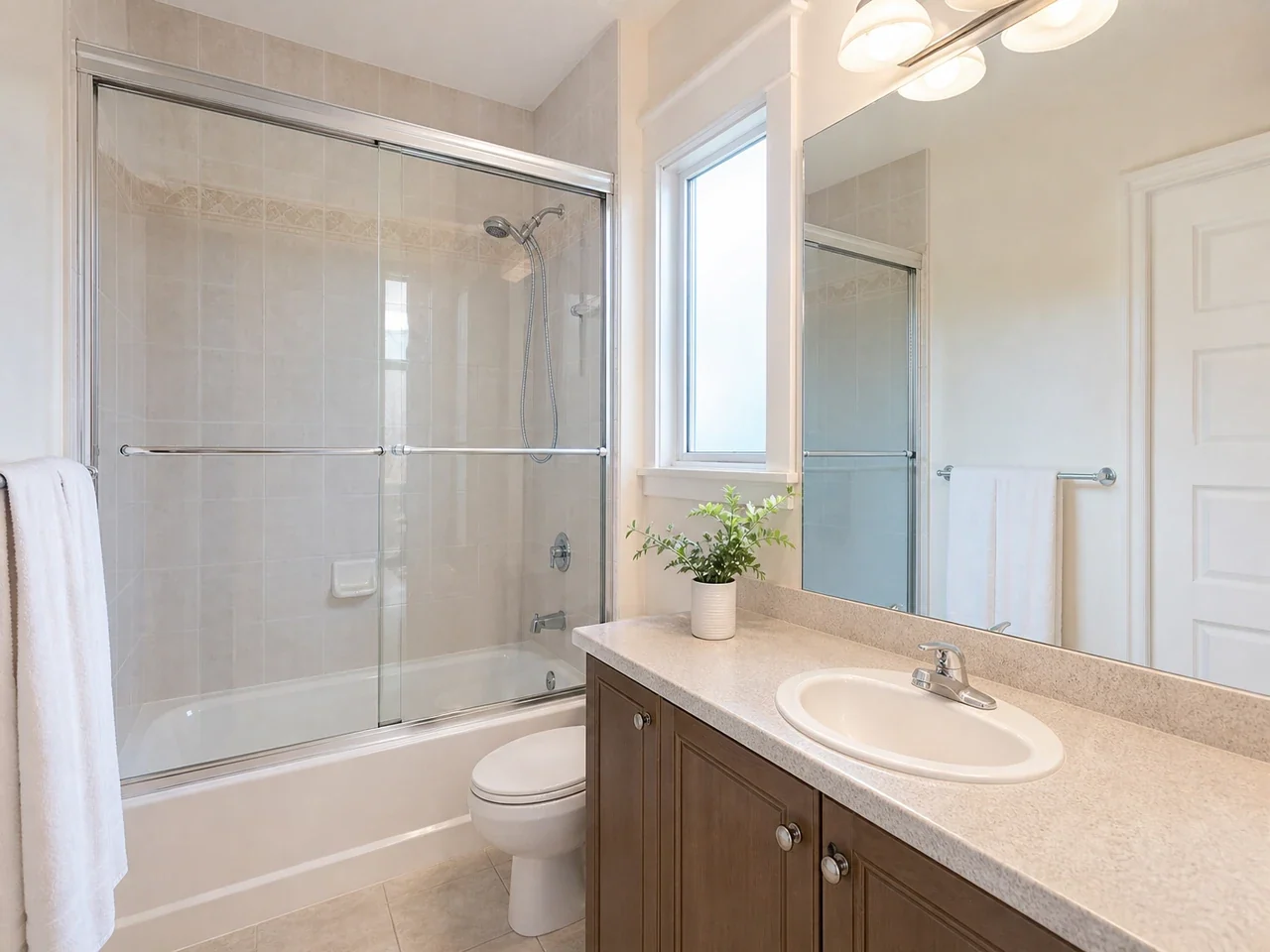 After: Surrey shower glass before and after move-out bathroom refresh